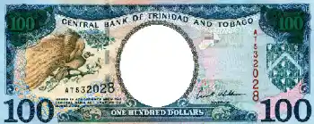 Innskriften på rammen: 100 долларов Тринидат и Табаго.