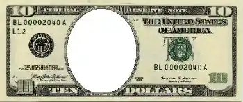 Innskriften på rammen: 10 американских долларов.