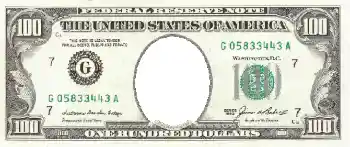 Innskriften på rammen: 100 американских долларов.