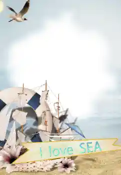 Innskriften på rammen: On the sea